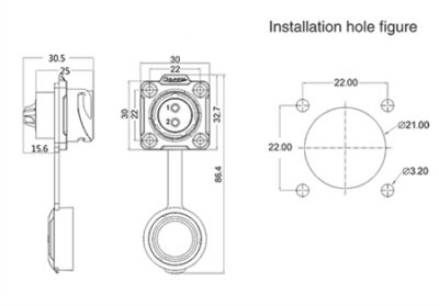 Hole Diameter, for DH-20 connector.