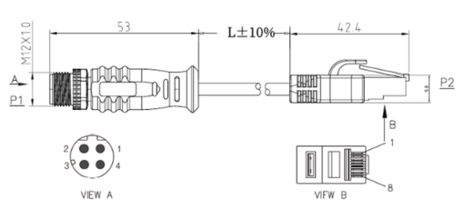 M12 4 Pin to RJ45 PUR Cable