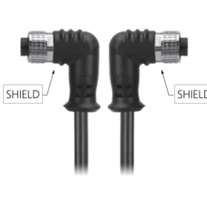 A M12, A-Coded Female Right Angle Connector to Female Right Angle Connector Molded, Shielded Cable, Available Pins 3, 4, 5, 8, 12, 17, MR-YL121079