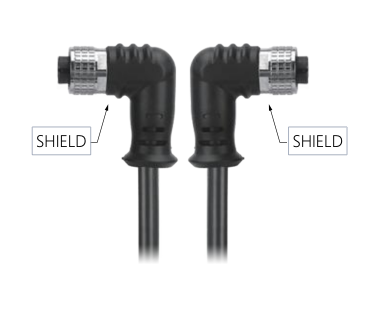 A M12, A-Coded Female Right Angle Connector to Female Right Angle Connector Molded, Shielded Cable, Available Pins 3, 4, 5, 8, 12, 17, MR-YL121079