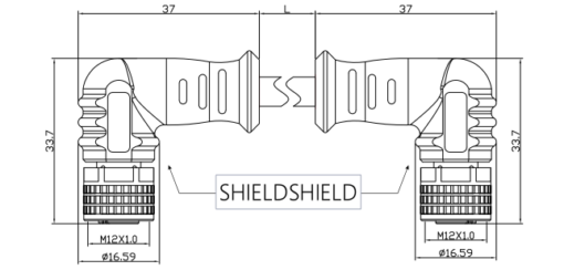 A M12 Cable Female Right Angle Connector Shielded Cable