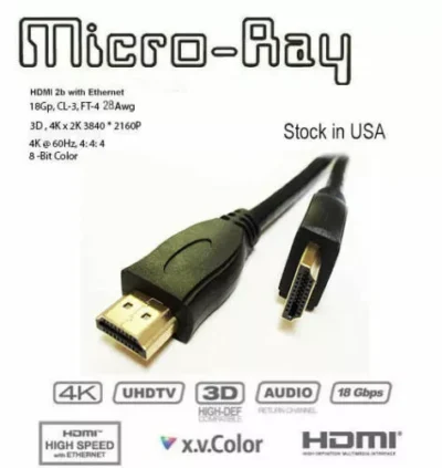 HDMI Cable, 3D, 4K,10.2Gbps, 1080p @ 60Hz, 4K @ 24Hz.