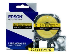 203YLBYPX — Epson LabelWorks 3mm 1/8" AWG 16-22 Black on Yellow Shrink Tube 98"