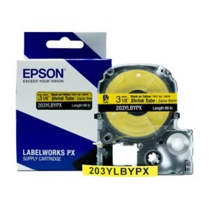 203YLBYPX — Epson LabelWorks 3mm 1/8" AWG 16-22 Black on Yellow Shrink Tube 98"