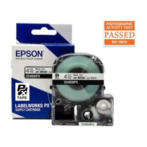 204BWPX — Epson LabelWorks 4mm 1/6" x 30' Black on White PET Tape