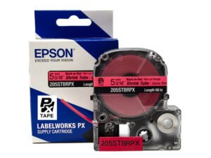 205STBRPX — Epson LabelWorks 5mm 3/16" AWG 8-12 Black on Red Shrink Tube 98"