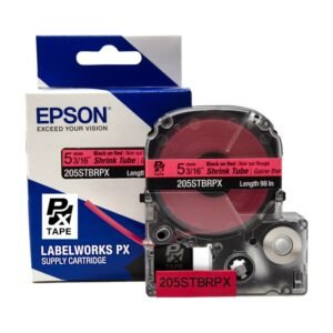 205STBRPX — Epson LabelWorks 5mm 3/16" AWG 8-12 Black on Red Shrink Tube 98"