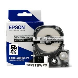 205STBWPX — Epson LabelWorks 5mm 3/16" AWG 8-12 Black on White Shrink Tube 98"