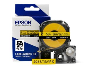 205STBYPX — Epson LabelWorks 5mm 3/16" AWG 8-12 Black on Yellow Shrink Tube 98"