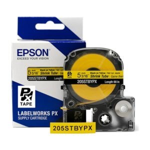 205STBYPX — Epson LabelWorks 5mm 3/16" AWG 8-12 Black on Yellow Shrink Tube 98"