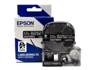 205STWBPX — Epson LabelWorks 5mm 3/16" AWG 8-12 White on Black Shrink Tube 98"