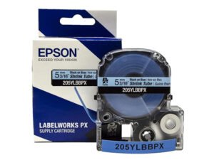 205YLBBPX — Epson LabelWorks 5mm 3/16" AWG 10-18 Black on Blue Shrink Tube 98"