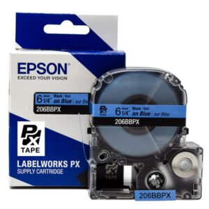 206BBPX — Epson LabelWorks 6mm 1/4" x 30' Black on Blue PET Tape