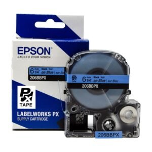 206BBPX — Epson LabelWorks 6mm 1/4" x 30' Black on Blue PET Tape