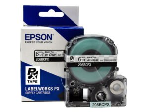 206BCPX — Epson LabelWorks 6mm 1/4" x 30' Black on Clear PET Tape