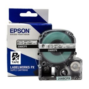 206BCPX — Epson LabelWorks 6mm 1/4" x 30' Black on Clear PET Tape