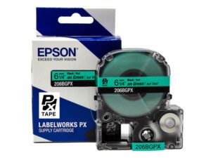 206BGPX — Epson LabelWorks 6mm 1/4" x 30' Black on Green PET Tape