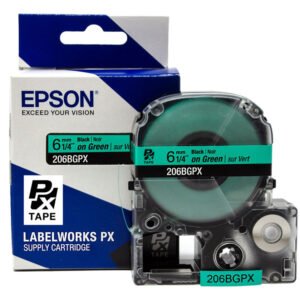 206BGPX — Epson LabelWorks 6mm 1/4" x 30' Black on Green PET Tape