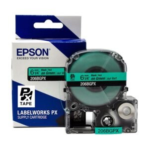 206BGPX — Epson LabelWorks 6mm 1/4" x 30' Black on Green PET Tape