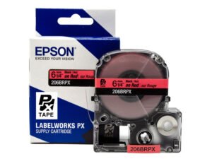 206BRPX — Epson LabelWorks 6mm 1/4" x 30' Black on Red PET Tape