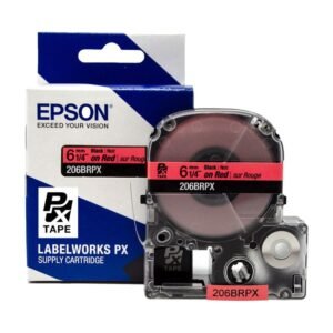 206BRPX — Epson LabelWorks 6mm 1/4" x 30' Black on Red PET Tape