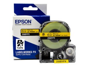 206BYPX — Epson LabelWorks 6mm 1/4" x 30' Black on Yellow PET Tape