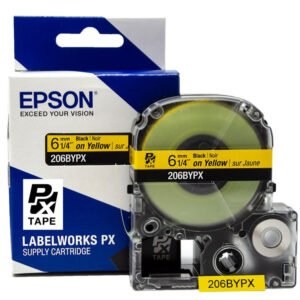 206BYPX — Epson LabelWorks 6mm 1/4" x 30' Black on Yellow PET Tape