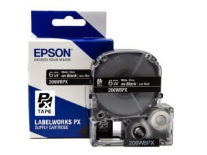 206WBPX — Epson LabelWorks 6mm 1/4" x 30' White on Black PET Tape