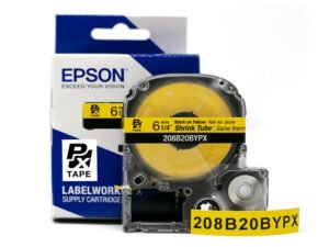 208B20BYPX — Epson LabelWorks 6mm 1/4" AWG 6-18 Black on Yellow Shrink Tube 98"