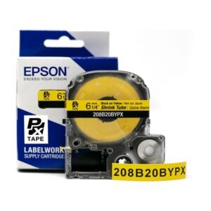 208B20BYPX — Epson LabelWorks 6mm 1/4" AWG 6-18 Black on Yellow Shrink Tube 98"