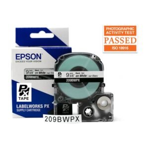 209BWPX — Epson LabelWorks 9mm 3/8" x 30' Black on White PET Tape