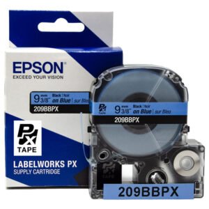 209BBPX — Epson LabelWorks 9mm 3/8" x 30' Black on Blue PET Tape