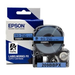 209BBPX — Epson LabelWorks 9mm 3/8" x 30' Black on Blue PET Tape