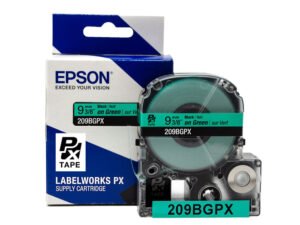209BGPX — Epson LabelWorks 9mm 3/8" x 30' Black on Green PET Tape