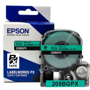 209BGPX — Epson LabelWorks 9mm 3/8" x 30' Black on Green PET Tape