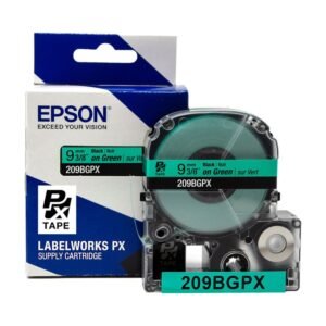 209BGPX — Epson LabelWorks 9mm 3/8" x 30' Black on Green PET Tape