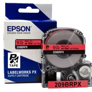 209BRPX — Epson LabelWorks 9mm 3/8" x 30' Black on Red PET Tape