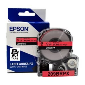 209BRPX — Epson LabelWorks 9mm 3/8" x 30' Black on Red PET Tape
