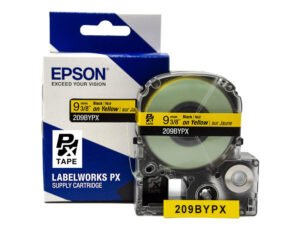 209BYPX — Epson LabelWorks 9mm 3/8" x 30' Black on Yellow PET Tape