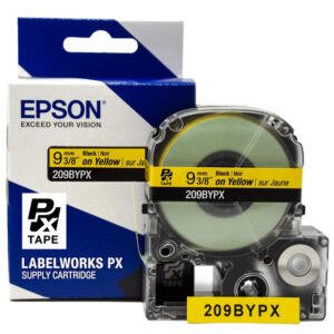 209BYPX — Epson LabelWorks 9mm 3/8" x 30' Black on Yellow PET Tape