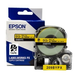 209BYPX — Epson LabelWorks 9mm 3/8" x 30' Black on Yellow PET Tape