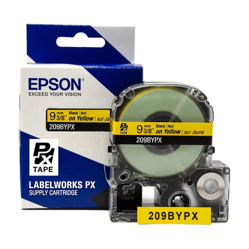209BYPX — Epson LabelWorks 9mm 3/8" x 30' Black on Yellow PET Tape