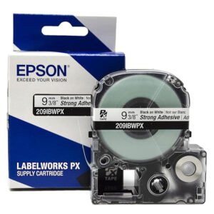 209IBWPX — Epson LabelWorks 9mm 3/8" x 30' Black on White PET Tape Strong Adhesive