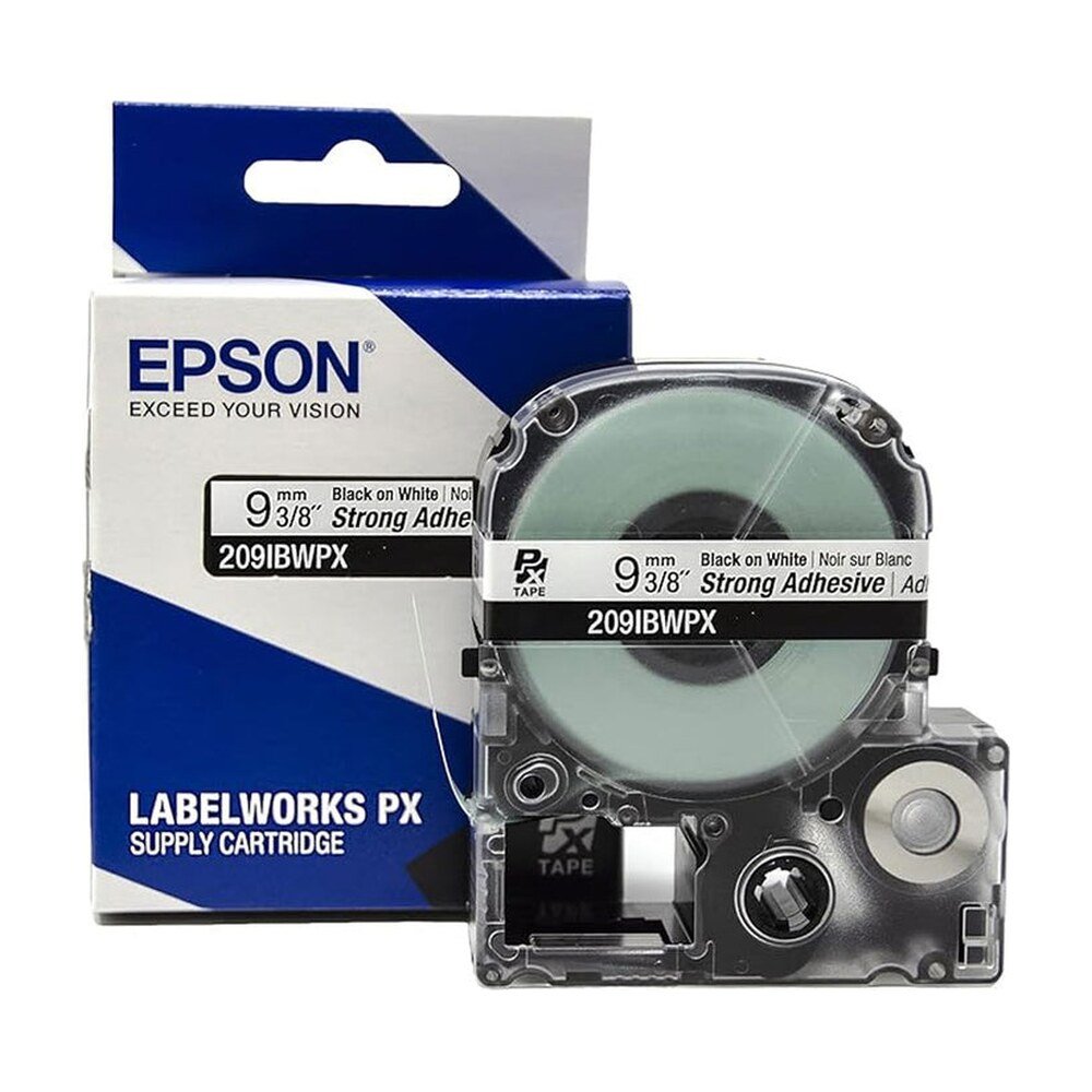 209IBWPX — Epson LabelWorks 9mm 3/8" x 30' Black on White PET Tape Strong Adhesive