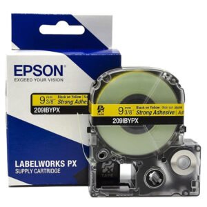 209IBYPX — Epson LabelWorks 9mm 3/8" x 30' Black on Yellow PET Tape Strong Adhesive