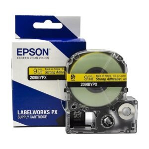 209IBYPX — Epson LabelWorks 9mm 3/8" x 30' Black on Yellow PET Tape Strong Adhesive