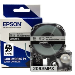 209SMPX — Epson LabelWorks 9mm 3/8" x 30' Black on Silver Matte PET Tape