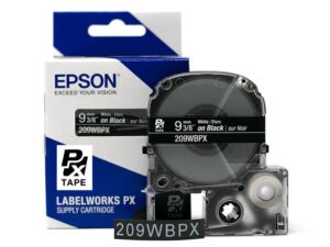 209WBPX — Epson LabelWorks 9mm 3/8" x 30' White on Black PET Tape