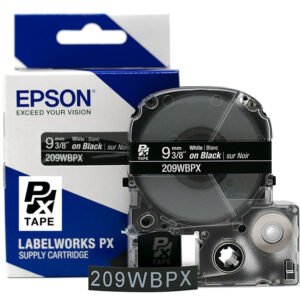 209WBPX — Epson LabelWorks 9mm 3/8" x 30' White on Black PET Tape