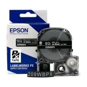 209WBPX — Epson LabelWorks 9mm 3/8" x 30' White on Black PET Tape